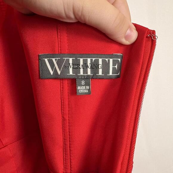 Vera Wang White (8) Red Chiffon Column Evening Gown Formal Goddess Evening Dress - Picture 6 of 6